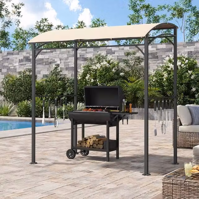 STILVORA Curved Grill Gazebo in Beige with 10 Hooks, W: 215 cm, D: 150 cm, H: 220 cm