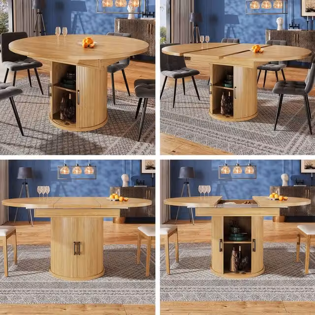 BTM Extendable Round to Oval Dining Table for 6 People in Brown – 1