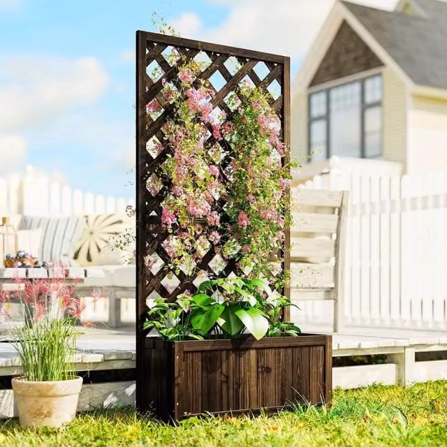 EONLION Brown Rustic Rattan and Wood Outdoor Planter Tub for Garden and Terrace, W/D/H: 149.5 x 72.5 x 31.5 cm