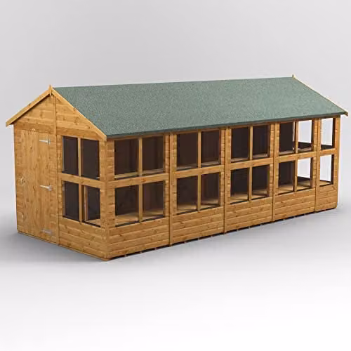 Powersheds Premium Apex Wooden Potting Greenhouse in Brown with Toughened Glass and 12mm Extra Thick Timber
