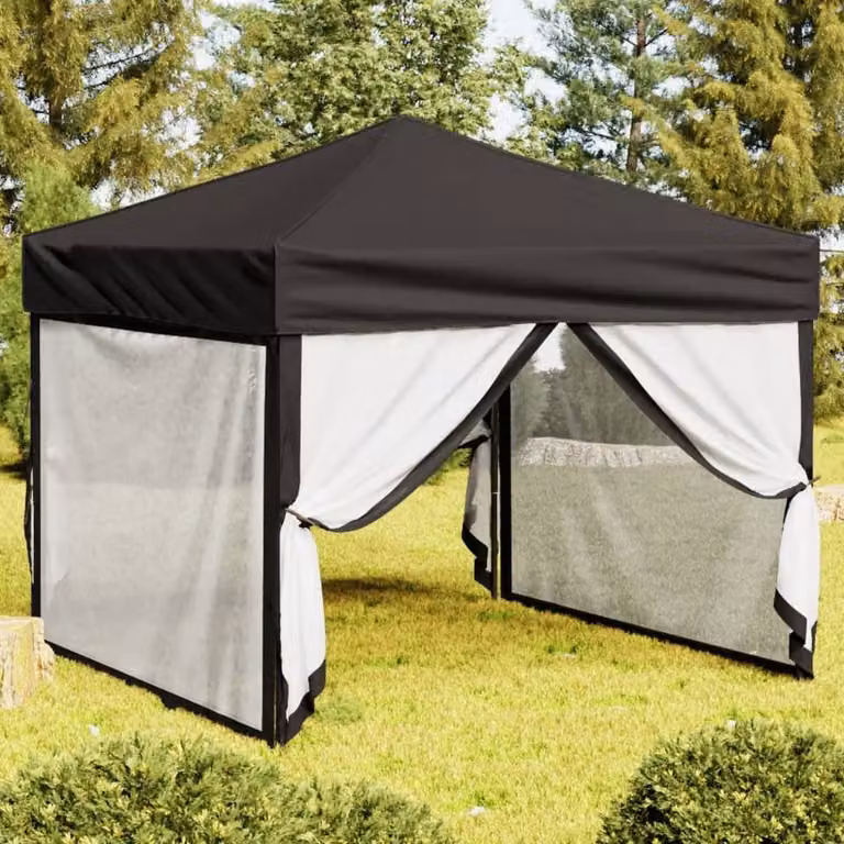 Berkfield Home Folding Party Tent with Sidewalls, Black and Silver, W: 300 cm, D: 300 cm, H: 245 cm