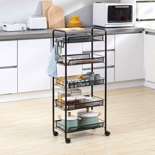 EONLION 5 Tier Metal Utility Rolling Cart in Black