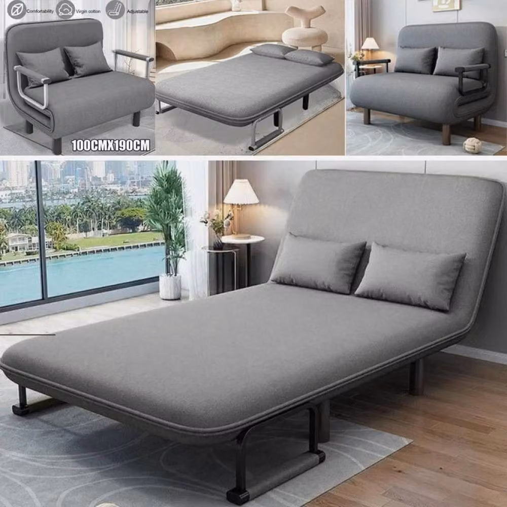 FORGEVIO Modern Grey Fabric Double Click-Clack Sofa Bed with Metal Frame, W/D/H: 140 x 190 cm – 4