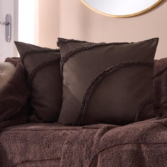 OHS Tufted Contour Square Cushion Covers in Brown, Pack of 4