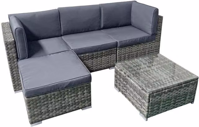 Oseasons Trinidad KD Rattan 4 Seat Modular Chaise Lounge Set in Grey