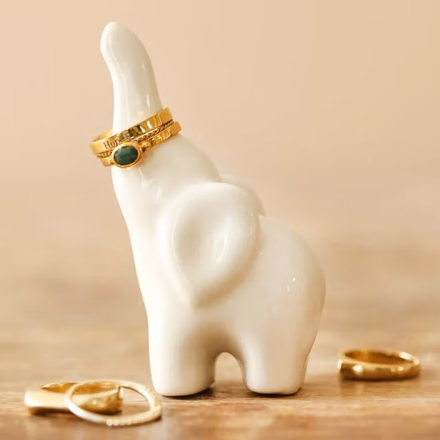 Lisa Angel White Ceramic Elephant Ring Holder for Adults