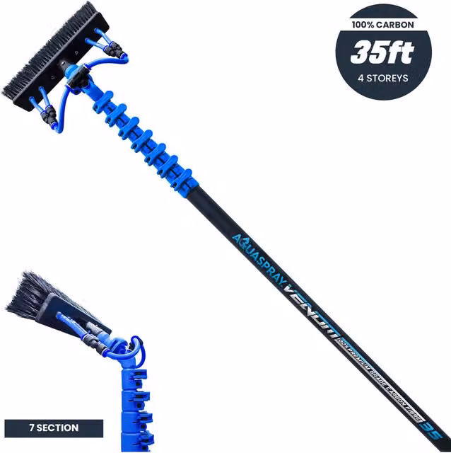 Aquaspray Venom Carbon Fibre Waterfed Window Cleaning Pole, Blue, 10.67 m