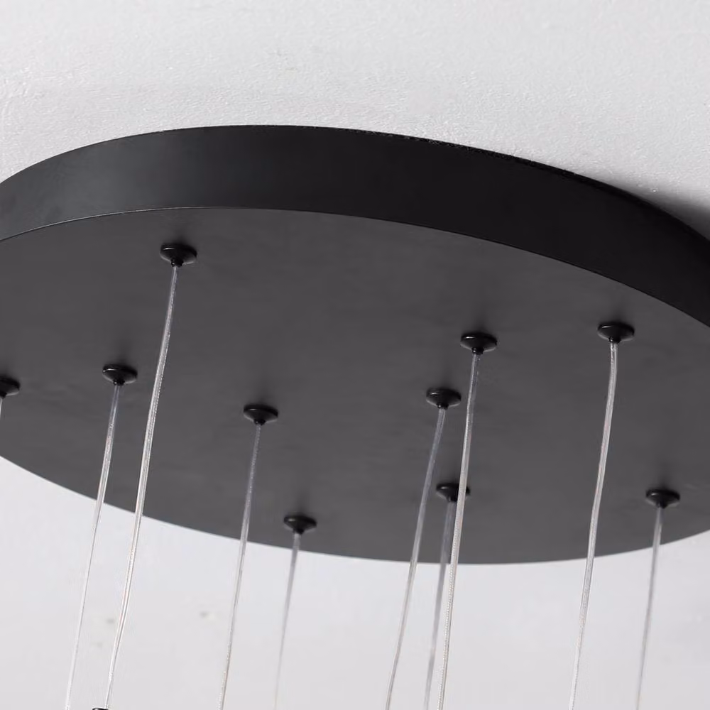 NIVOR Modern 10 Ring LED High Ceiling Chandelier in Black with Remote Control and Dimming Function – 4