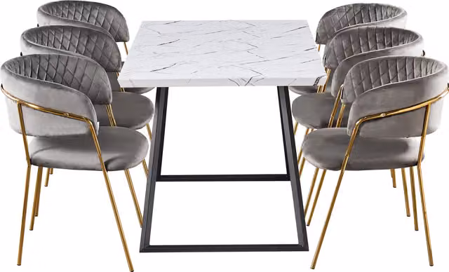 Life Interiors Atarah Toga LUX Grey and Gold Rectangular Marble Dining Set with 6 Chairs