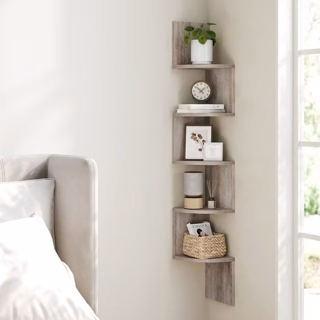 VASAGLE 5-Tier Modern Wall Mounted Corner Display Shelf, Brown