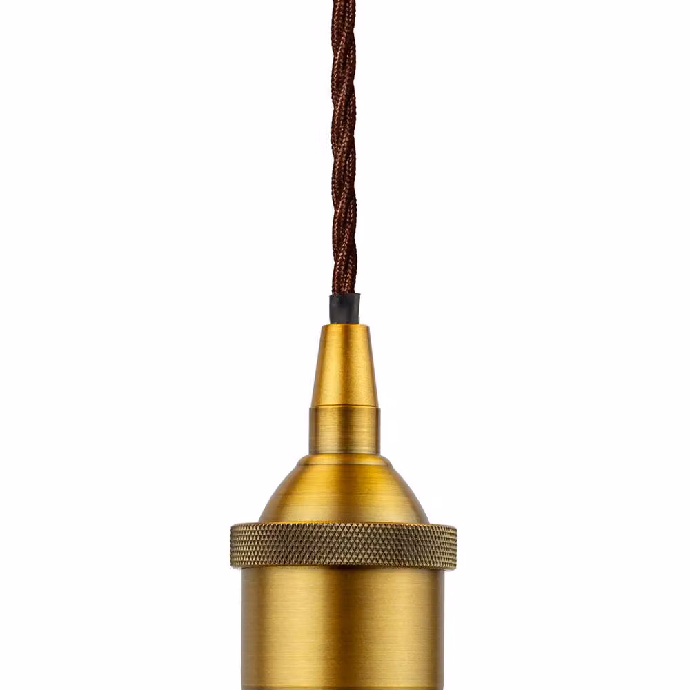 SE Home St Edmund's Matt Black and Antique Gold Pendant Light with Brown Twisted Detail
