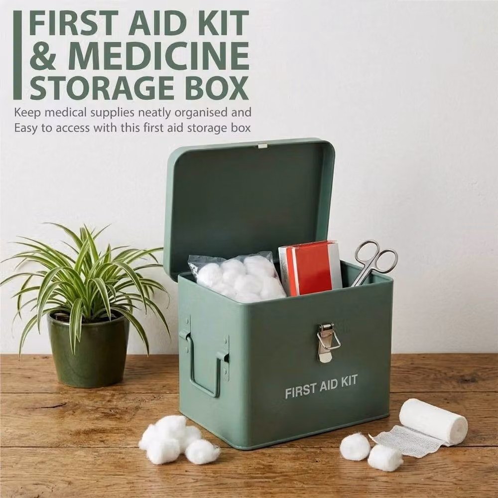 EONLION First Aid Storage Canister Square Metal Box with Lid, Green, W: 50.0 cm, D: 50.0 cm, H: 50.0 cm – 4