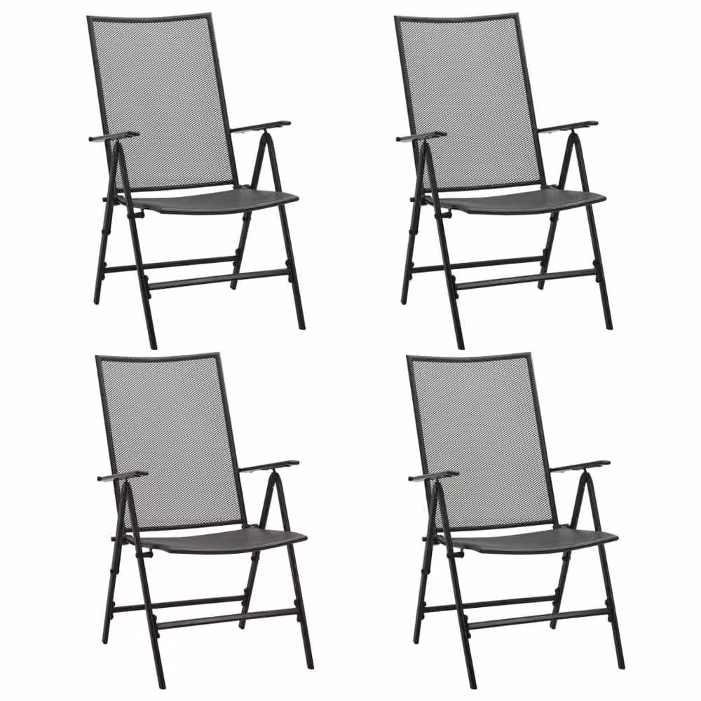 Berkfield Home Set of 4 Folding Mesh Chairs in Black Anthracite Steel – 2