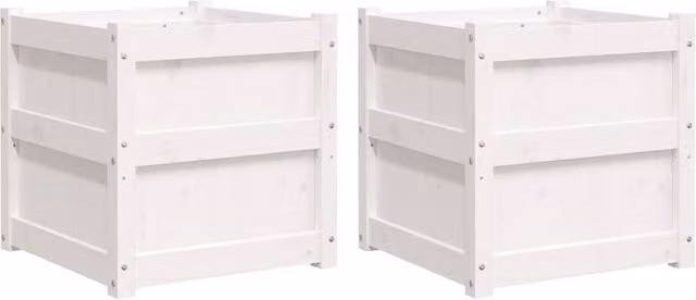Berkfield Home Garden White Solid Wood Pine Planter Tub, 2 Pack – 1