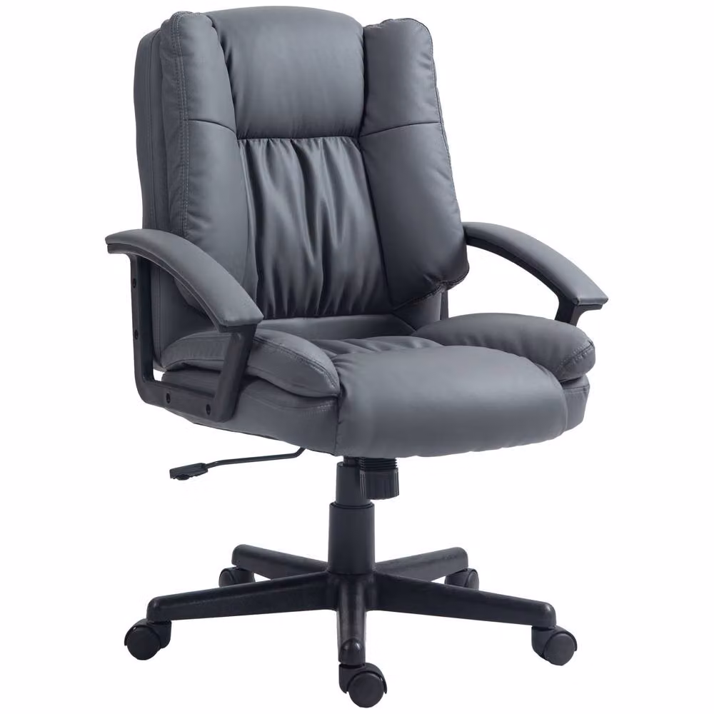 Rolipo Dark Grey PU Leather Swivel Office Task Chair with Adjustable Height and Armrests – 2