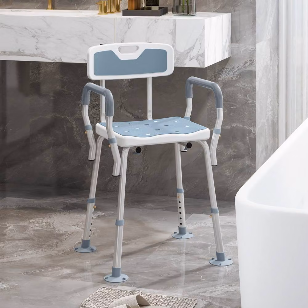 STILVORA Adjustable Shower Chair with Back and Arms in Blue – 2