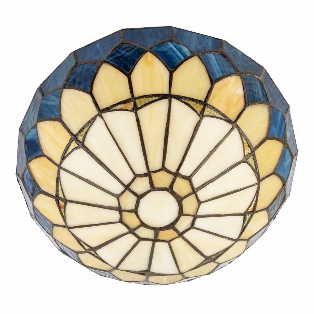 Happy Homewares Midnight Blue Stained Glass Domed Tiffany Pendant Shade with Gold/Brass Chains – 2