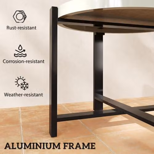 Outsunny Round Modern Garden Side Table in Grey with Glass Top, Diameter: 60 cm, Height: 46 cm – 6