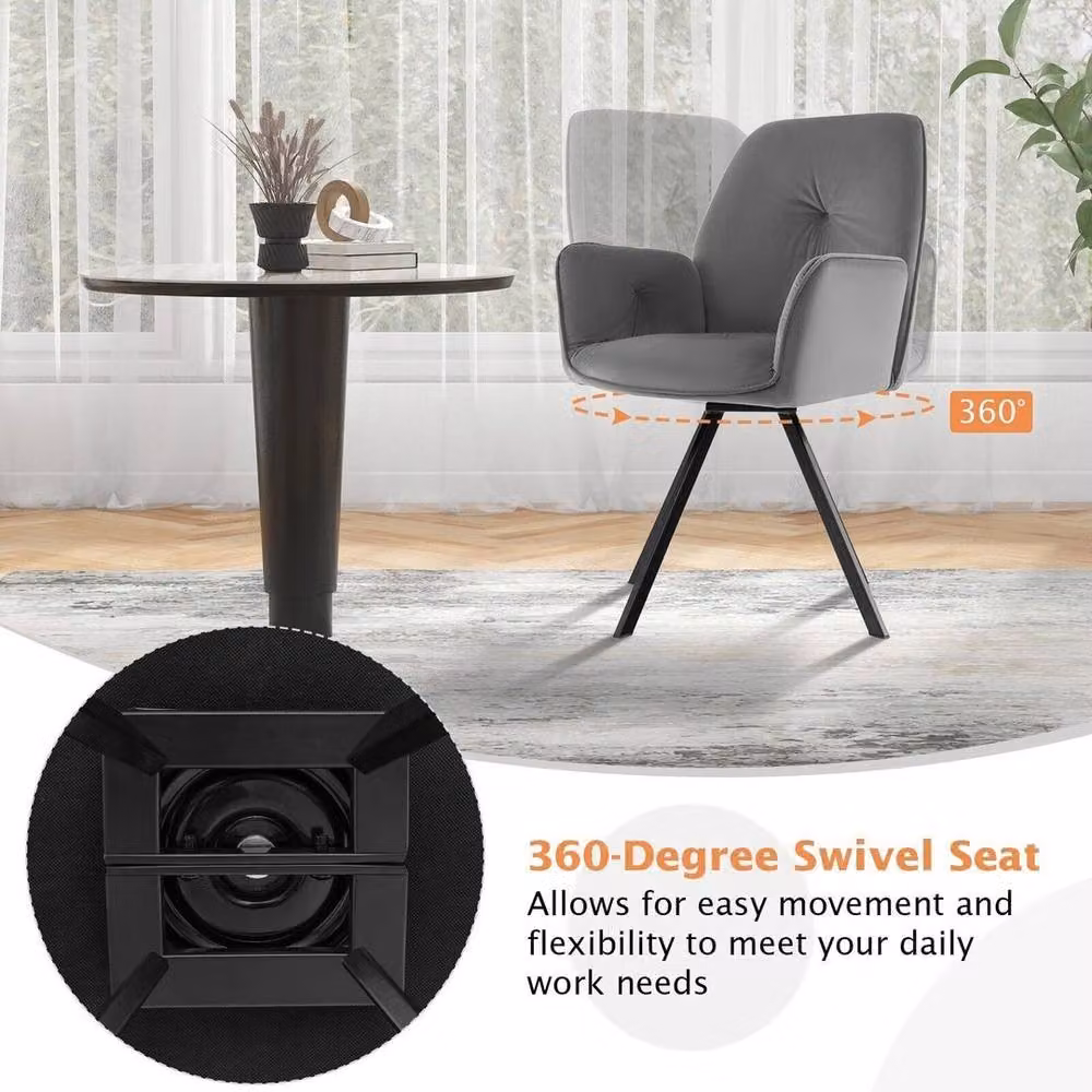EONLION Set of 2 Grey Ergonomic Swivel Accent Chairs with Armrests – 3