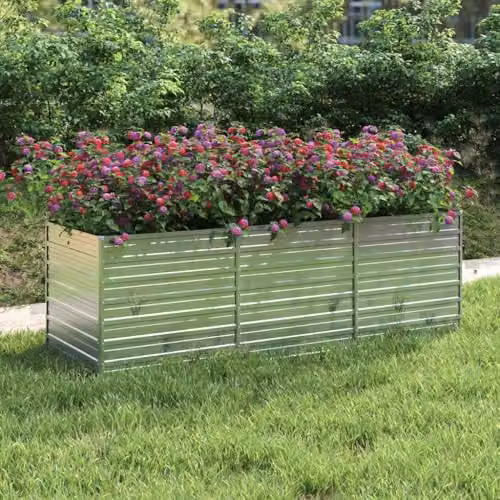 vidaXL Galvanised Steel Raised Bed in Silver, W: 240 cm, D: 80 cm, H: 77 cm – 2