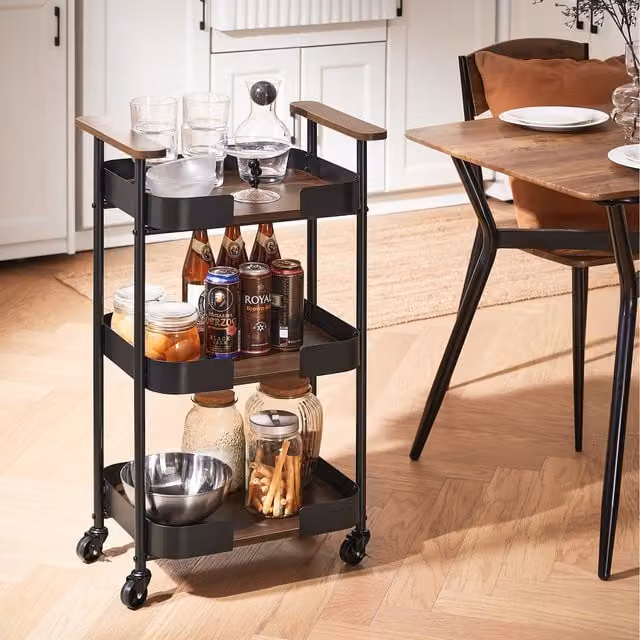 SoBuy 3-Tier Industrial Metal Kitchen and Serving Trolley in Black