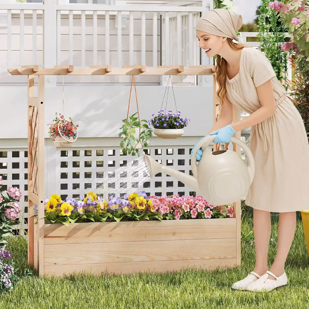 Costway Wooden Raised Garden Bed Elevated Planter Box in Brown or Sand, W: 103 cm, D: 40 cm, H: 40 cm – 3