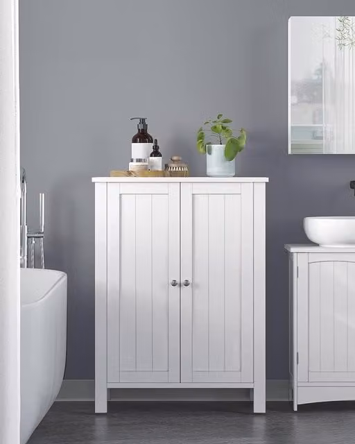 VASAGLE Freestanding White Bathroom Cabinet with Hinged Doors and Internal Shelves