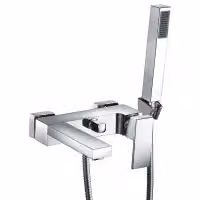 Nes Home Lunar Wall Mounted Single Lever Bath Shower Mixer Tap and Handset Kit in Chrome Silver – 2