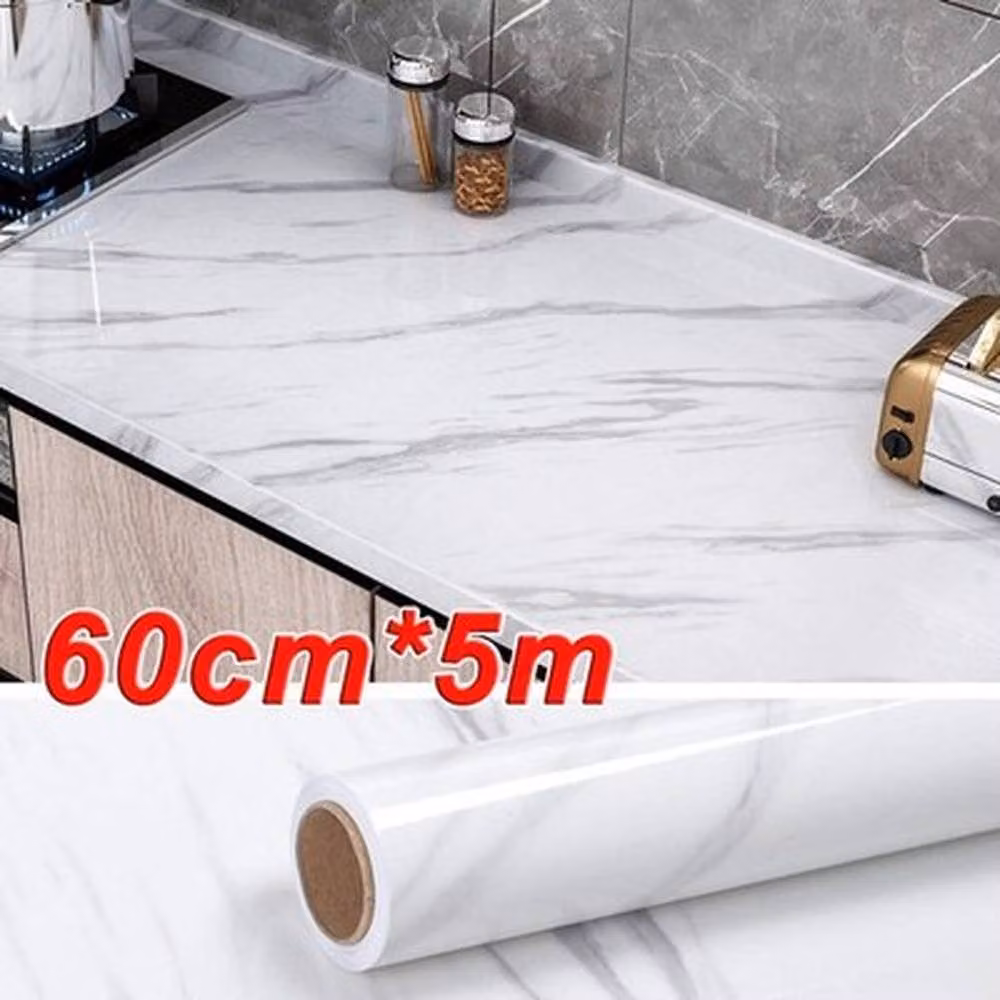 NESTLUNE White Marble Vinyl Film Self Adhesive Waterproof Furniture Sticker, W: 100 cm, H: 15 cm – 2