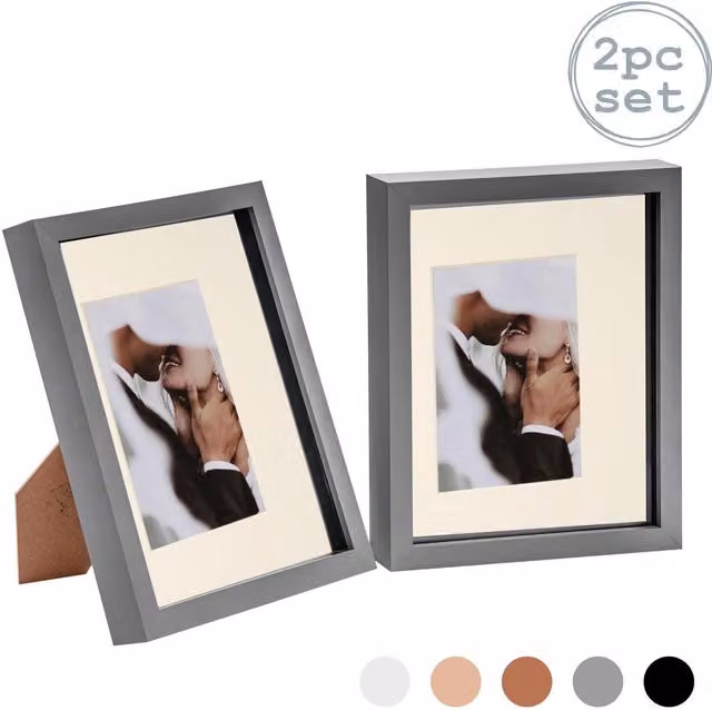 Nicola Spring 3D Box Photo Frame, Pack of 2, Grey and Yellow, Rectangular, W/D/H: 25.4 x 25.4 x 20.32 cm