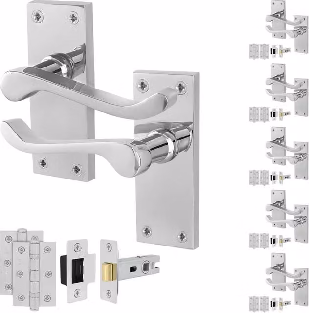 AFIT Chrome Scroll Handle Latch Hinges Set in Silver, 6 Pairs, 150 x 150 mm – 1