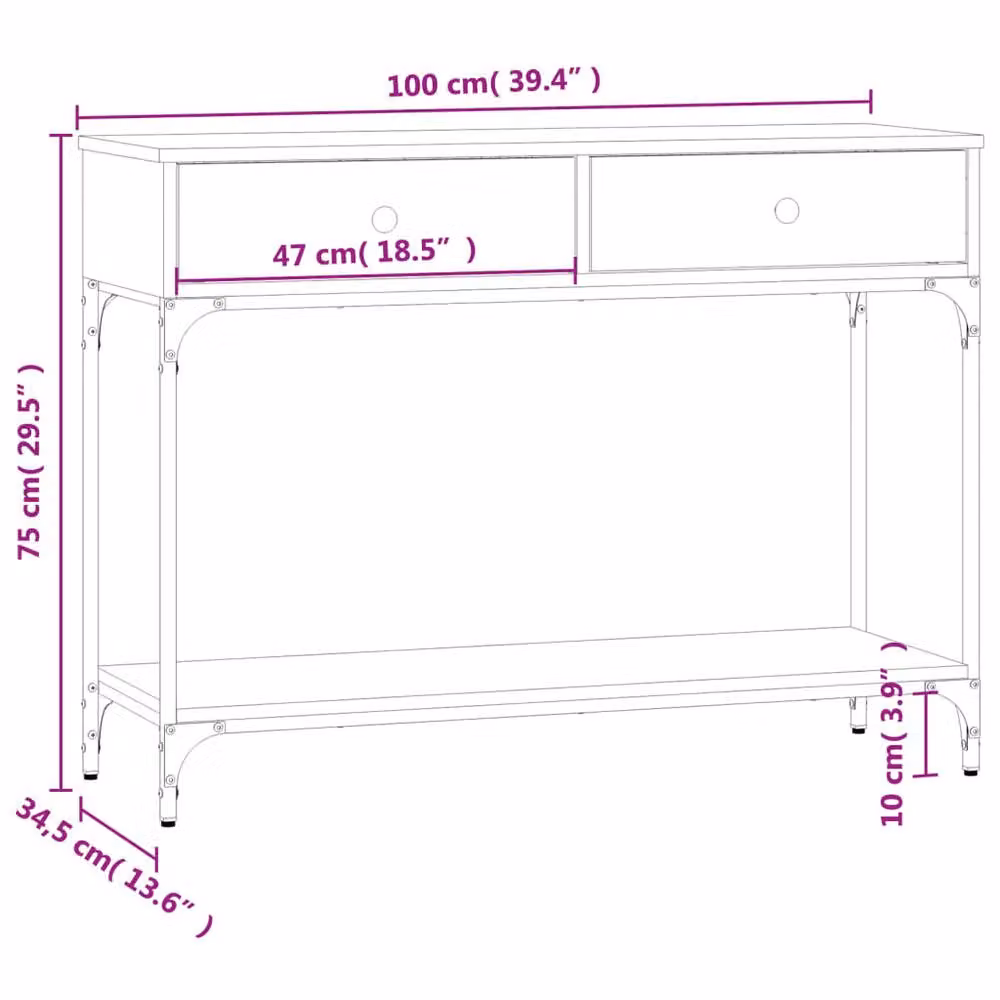 Berkfield Home Smoked Oak Console Table in Brown, W/D/H: 100 x 34.5 x 75 cm – 5