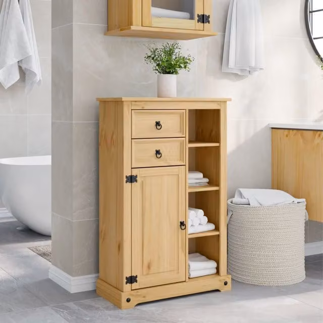 Berkfield Home Corona Bathroom Cabinet in Brown Solid Wood Pine, W/D/H: 70 x 33 x 110 cm