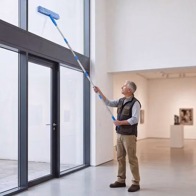 Kelvenix Blue Telescopic Window Cleaning Squeegee Set with Stainless Steel Telescopic Handle and Microfibre Refillable Head