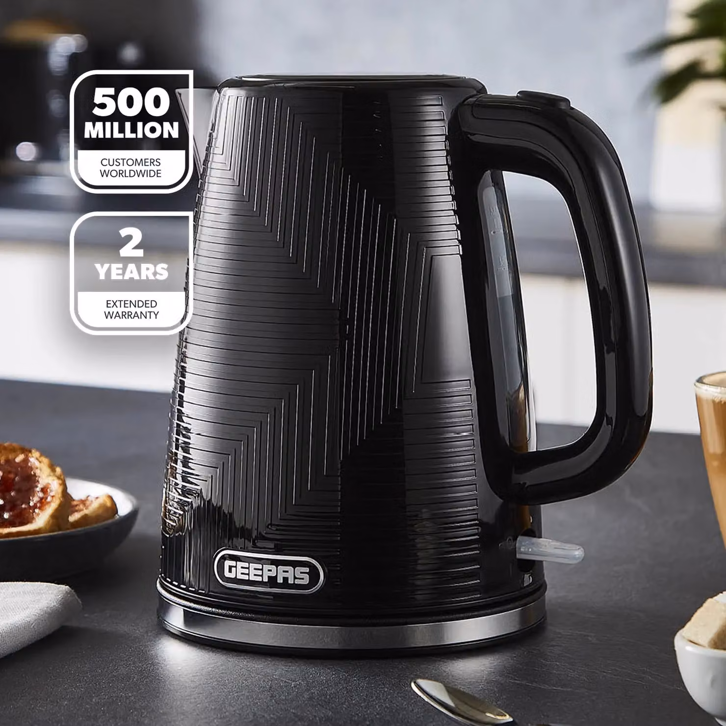 Geepas Opus Collection 1.7 l Cordless Electric Kettle 2500W in Black – 2