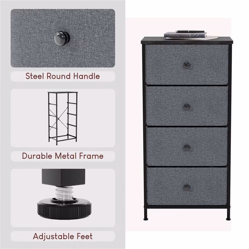 SPETLEK 4 Drawer Fabric and Metal Chest of Drawers in Dark Grey and Black – 3