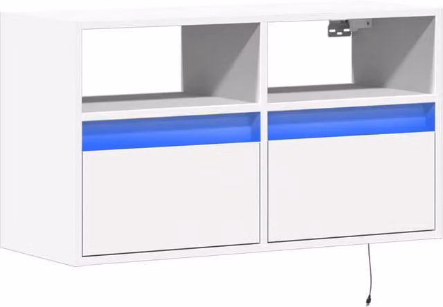 Berkfield Home TV Wall Cabinet with LED Lights in White, W/D/H: 80 x 31 x 45 cm