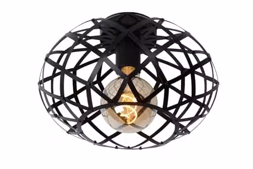 Lucide Wolfram Dimmable Round Flush Ceiling Light, Black, Diameter: 30 cm