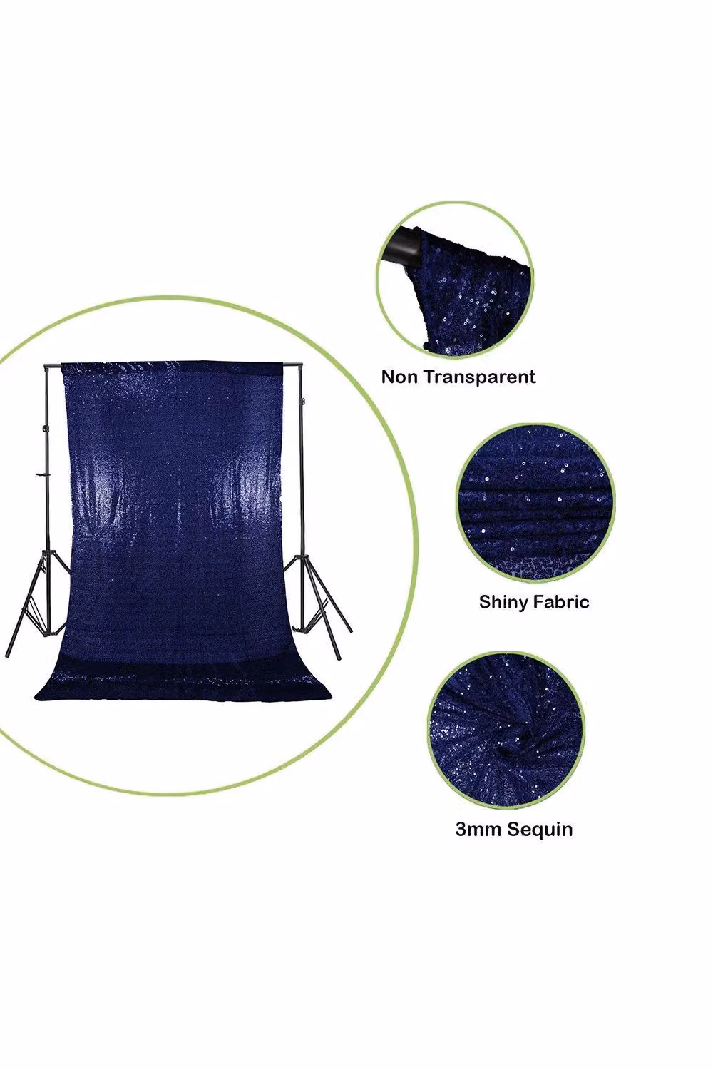 Neel Blue Shiny Sequin Backdrop Glitter Curtain, W: 121.92 cm, H: 274.32 cm – 3