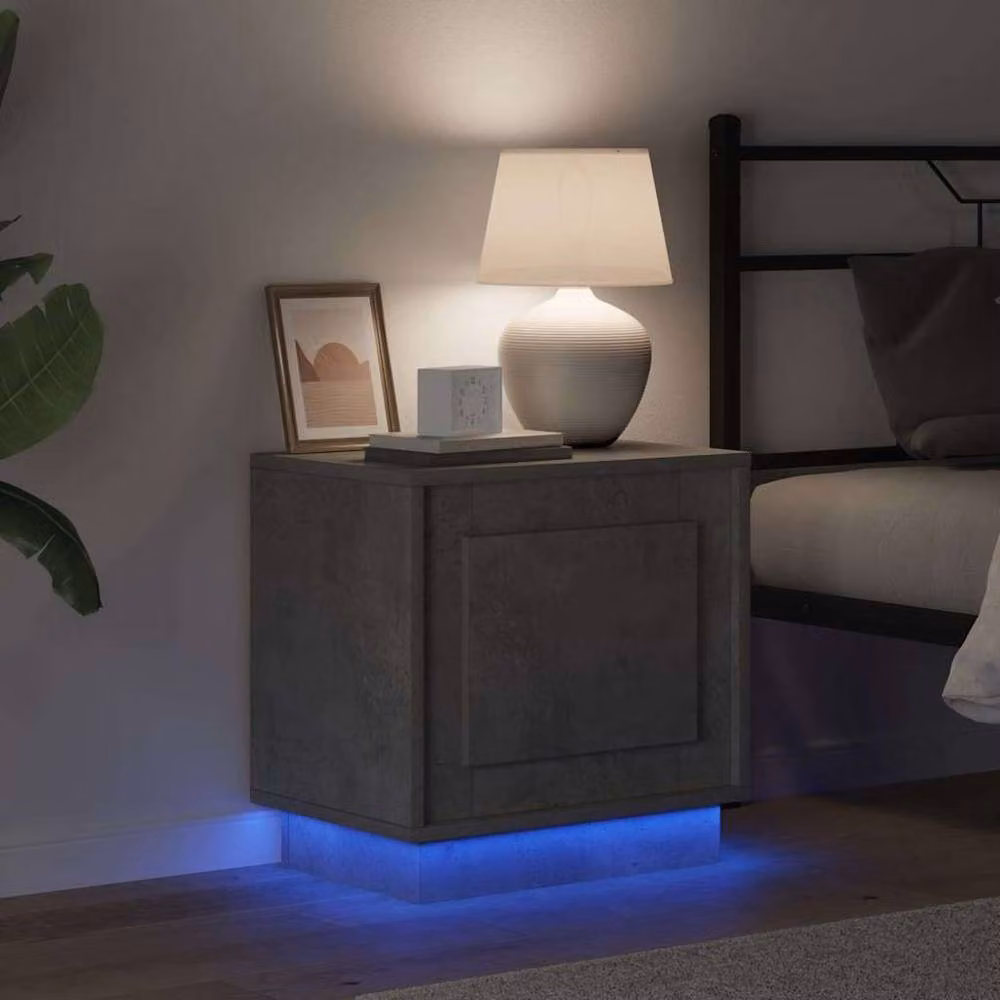 Berkfield Home Set of 2 Modern Bedside Cabinets with Integrated LED Lights in Concrete Grey, W/D/H: 44 x 34.5 x 45 cm – 2