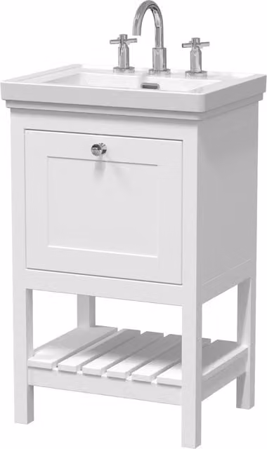 Balterley Freestanding Bathroom Floor Vanity Unit with 1 Drawer and 3 Tap Hole Basin, Pure White
