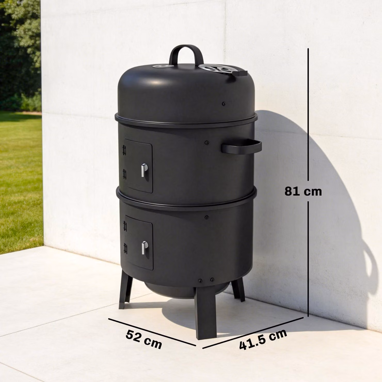Outsunny 3-in-1 Vertical Charcoal Smoker in Black with Built-in Thermometer and 2 Grill Grates, W/D/H: 52.0 x 41.5 x 81.0 cm – 3