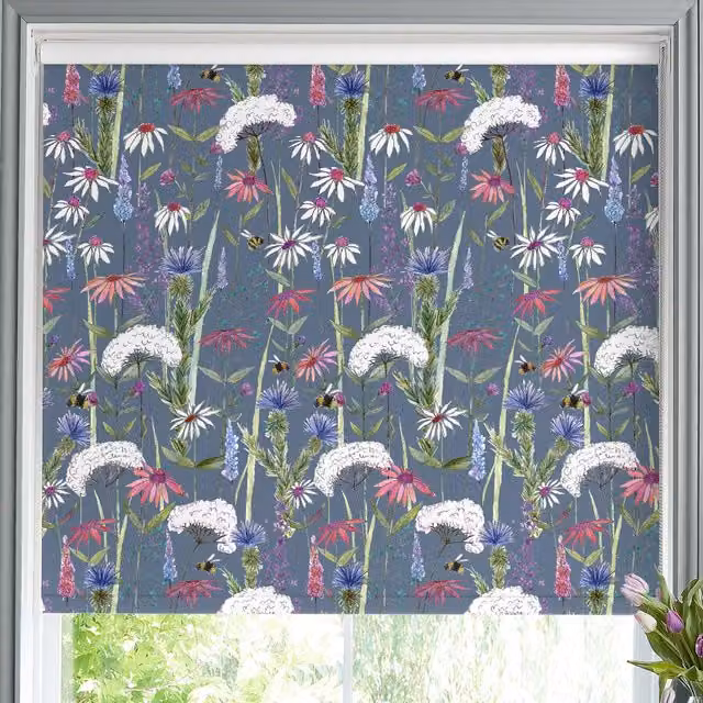 Voyage Hermione Made to Measure Indigo Blue Floral Blackout Roller Blind