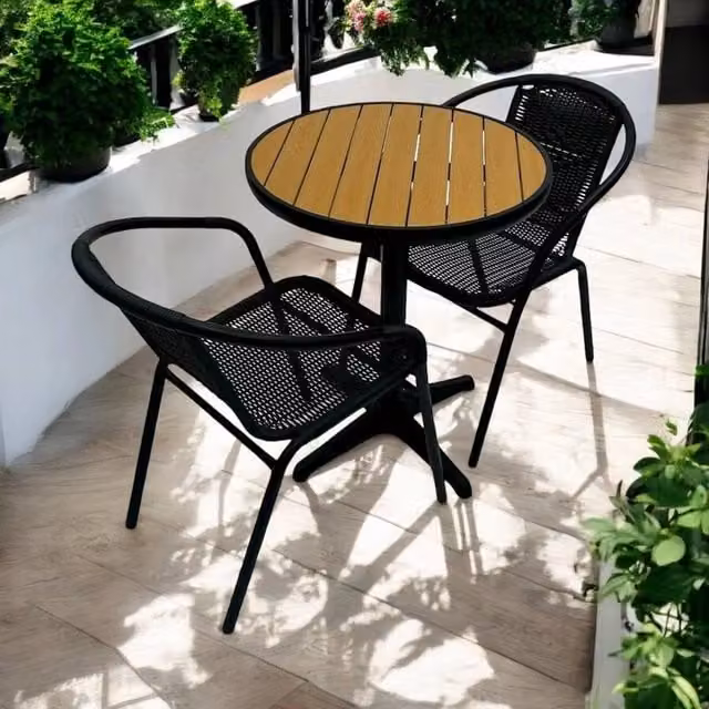 NESTLUNE Black Rattan Outdoor Cafe Furniture Set