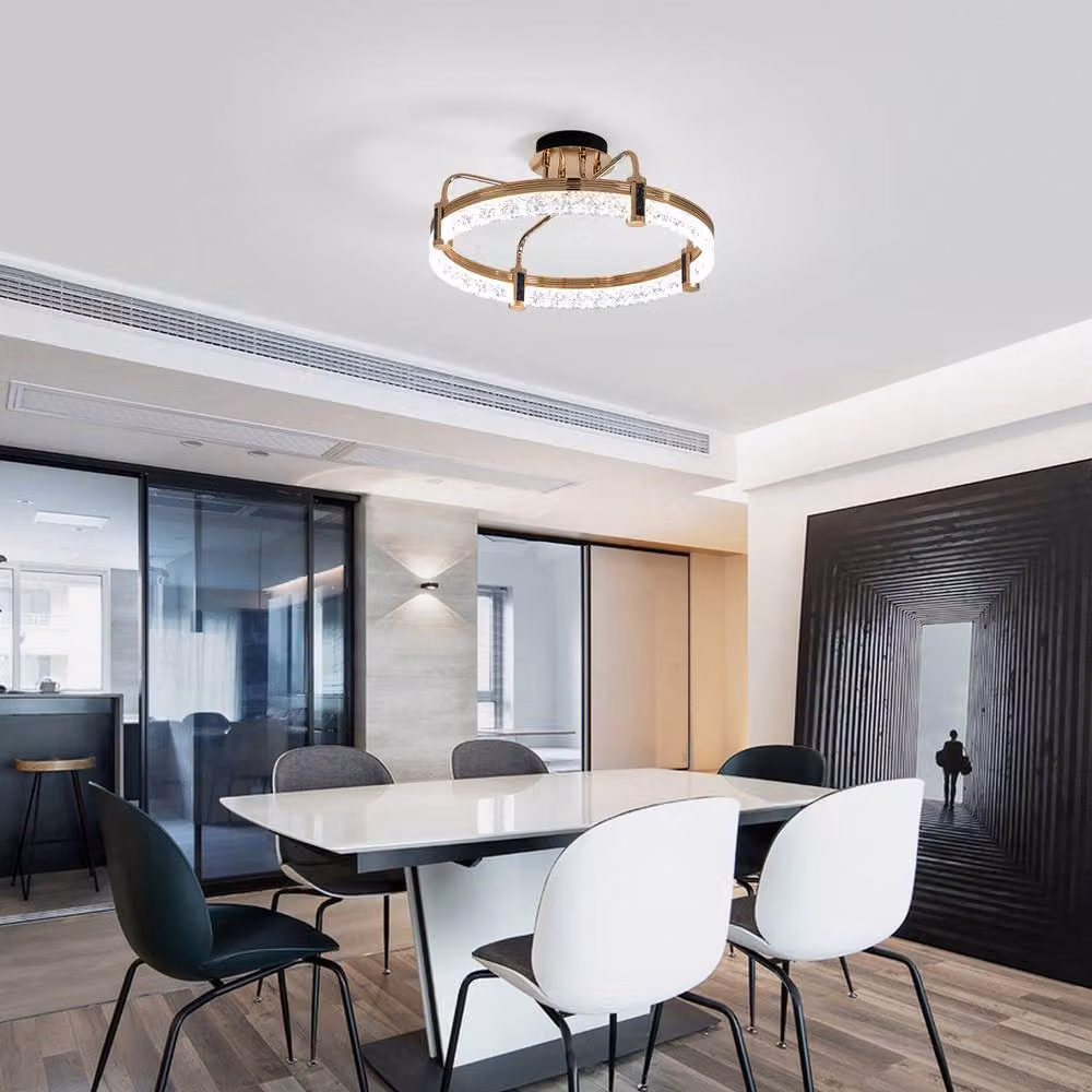 NIVOR 50W Dimmable LED Crystal Ring Pendant Chandelier in Gold/Brass – 3
