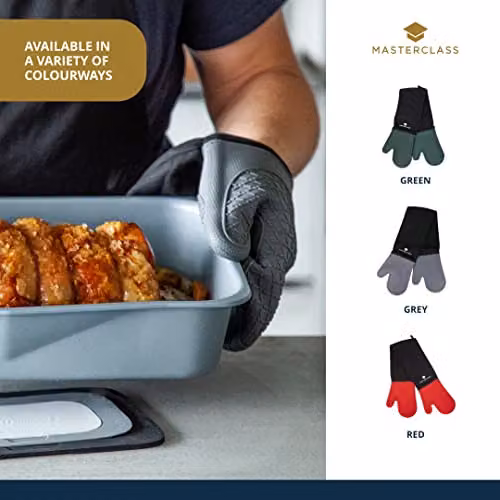 MasterClass Non-Slip Silicone Oven Gloves in Black and Green – 6