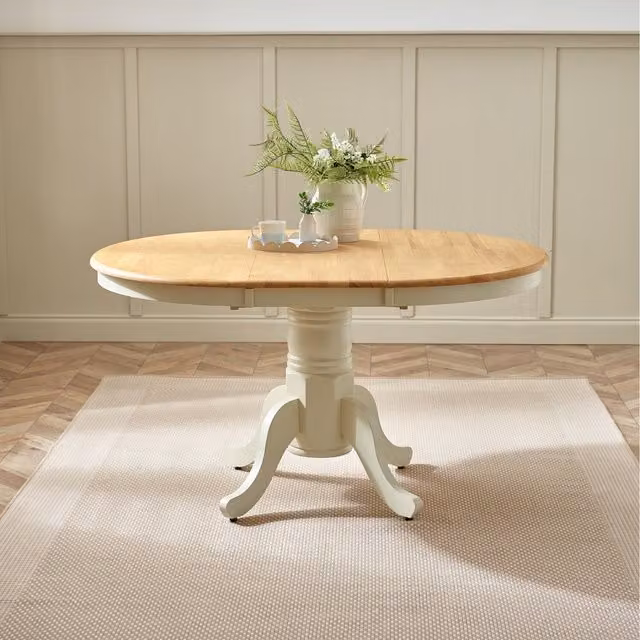 FurnitureboxUK Padstow Round Extending Wood Dining Table in Oak and Limewash Brown