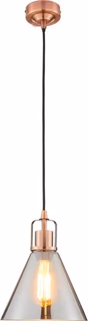 Litecraft Clara Pendant Ceiling Light with Smoke Grey Glass Shade in Copper