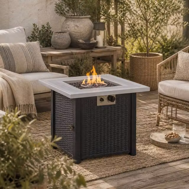 Wyld Haus Elmosu Square Gas Fire Pit Table in Black and Grey, W/D/H: 71 x 71 x 62 cm – 1