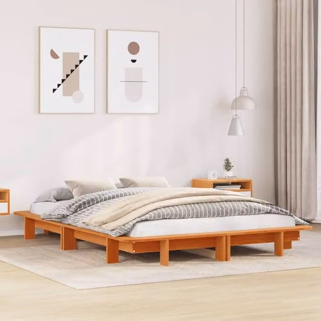 Berkfield Home Small Double Solid Wood Pine Bed Frame in Wax Brown, W/D/H: 120 x 190 cm – 1